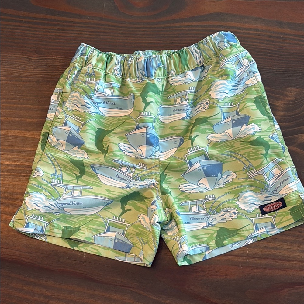 Vineyard Vines Green and Blue Kids Swim Trunks